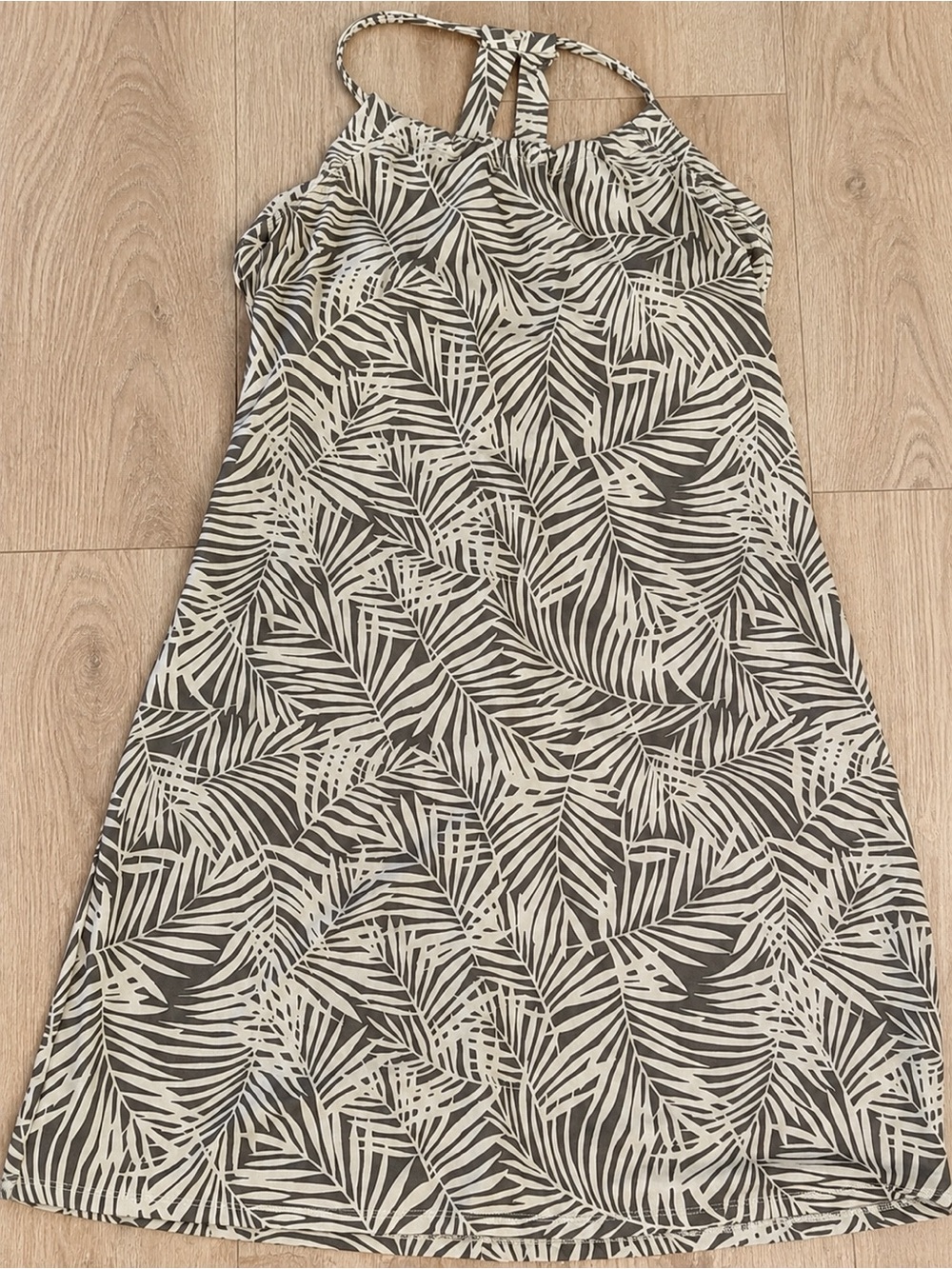 Eddie Bauer Women’s Large Tropical Palm Print Built-In Bra Halter Dress